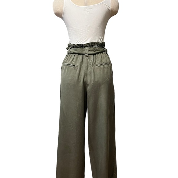 Zara Paper Bag Belt Tie Pants, Army Green, size XS - Picture 11 of 13